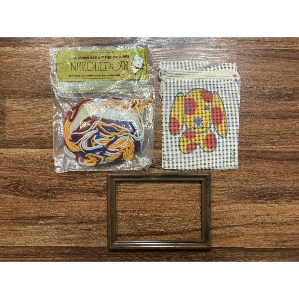VTG Kugel-Vogart Needlepoint Kit Puppy Dog 5"x7" Frame In Kit *****Unfinished